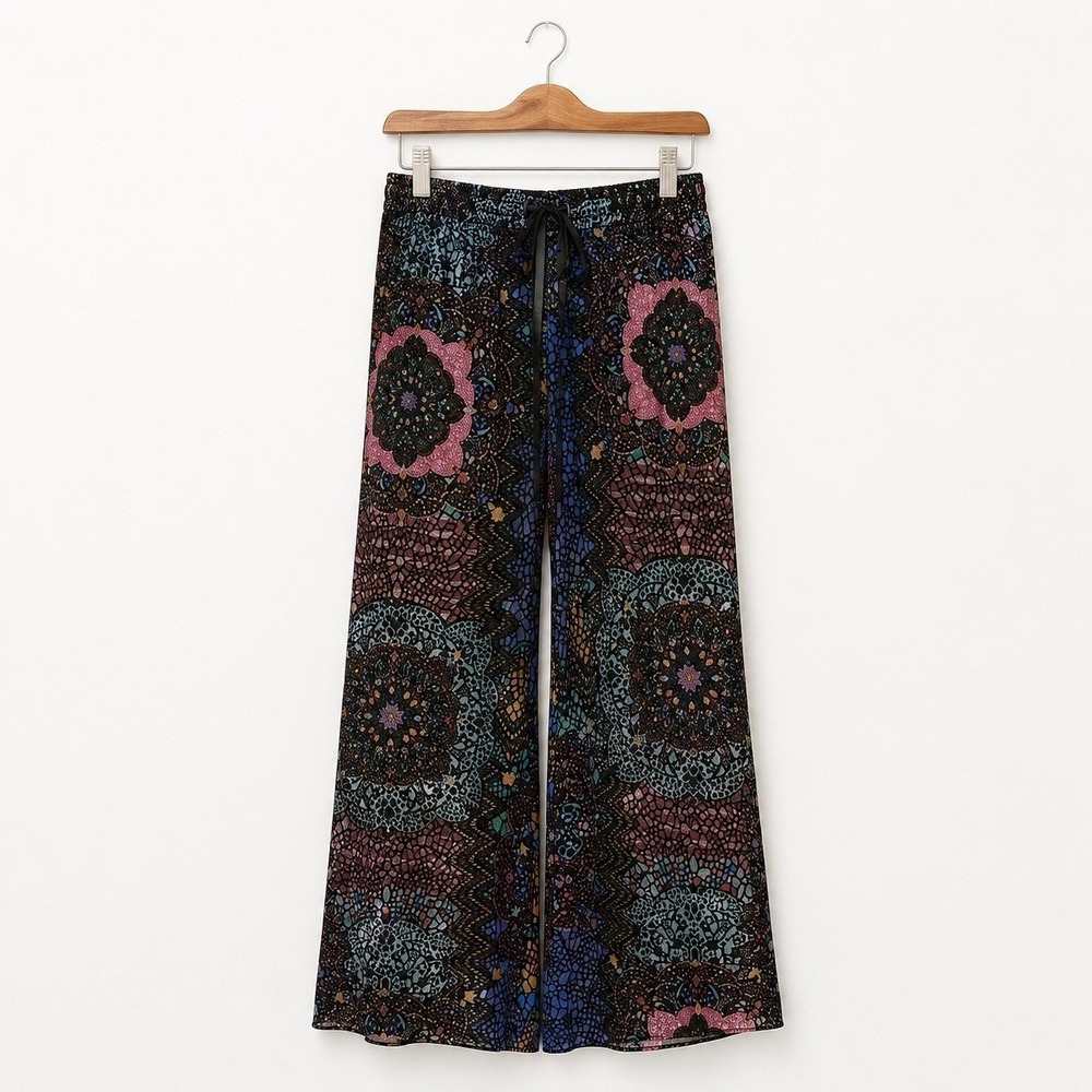 New Johnny Was Axelle Burnout Velvet Wide Leg Palazzo Pants XL Floral Multicolor